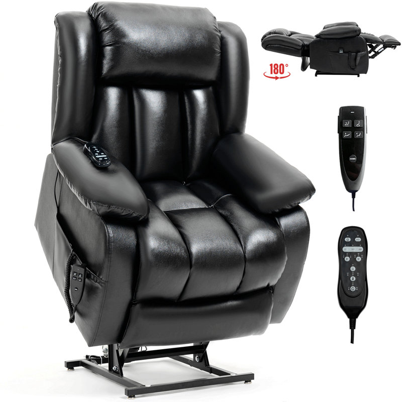 Dual Motor Infinite Position Up To 350 LBS Electric Medium Size Brown Power Lift Recliner Chair With 8-Point Vibration Massage And Lumbar Heating
