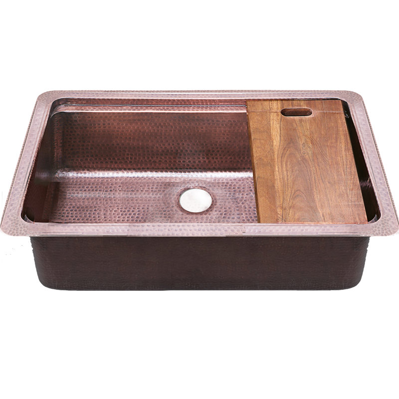 Brightwork 32'' L Undermount Single Bowl Stainless Steel Kitchen Sink, Copper