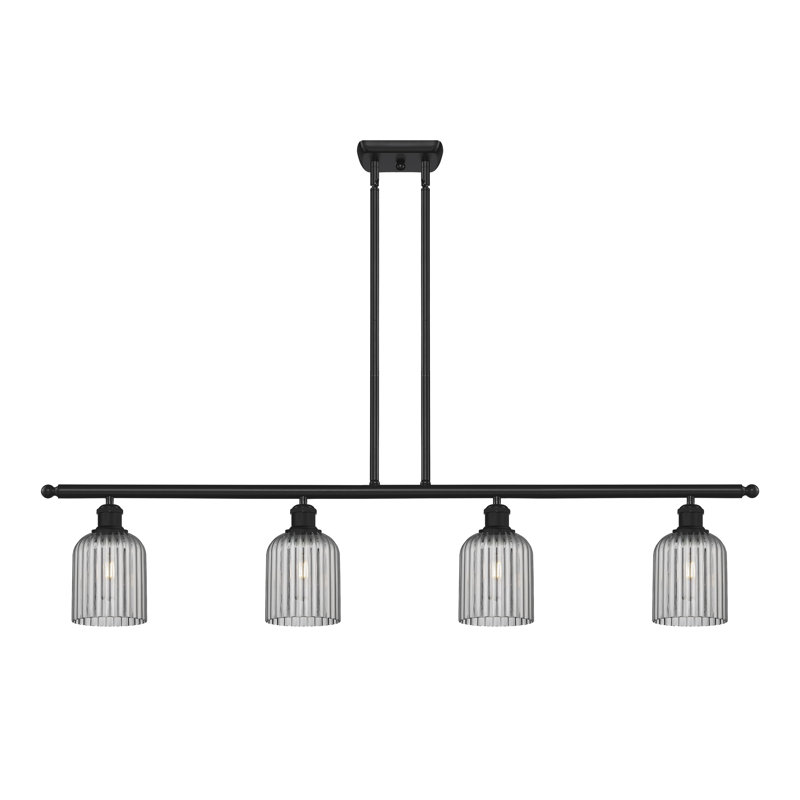 Luminaire suspendu pour îlot de cuisine 4 lumières Fiennes, Noir mat, Gris fumée clair