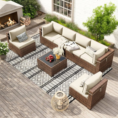 7-PIECE Rattan Sectional Conversation Sets With Coffee Table and Cover