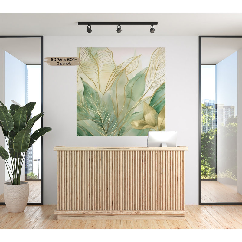 Adhésif mural botanique pelez et collez Odion - Art moderne de la nature, L 108 po x l 210 po