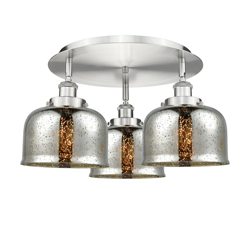 Bejtullah Glass Flush Mount, Silver Plated Mercury, Satin Nickel