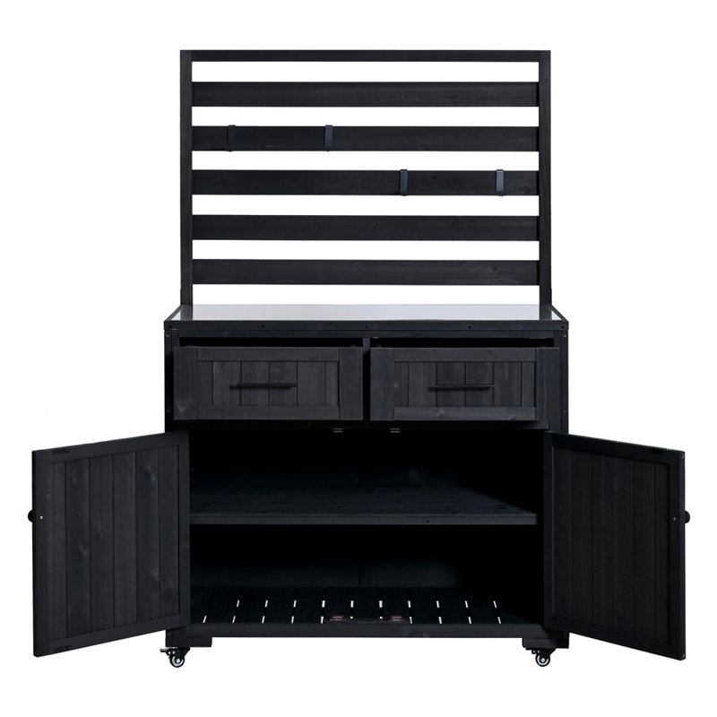 Chariot de cuisine en bois massif 64,9 po H, Noir