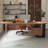Nut-brown+Black+Clear Curved Solid Wood+Iron+Acrylic desks-107506939