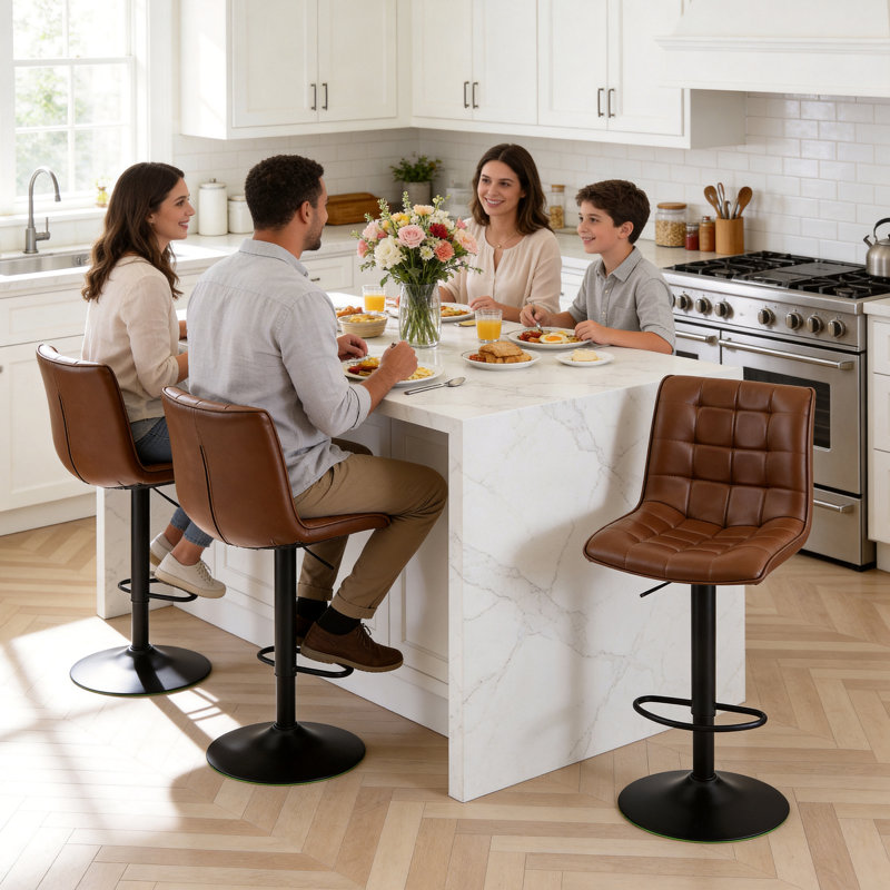 Tabouret de bar pivotant à hauteur réglable avec dossier pour îlot de cuisine, Brun, 2