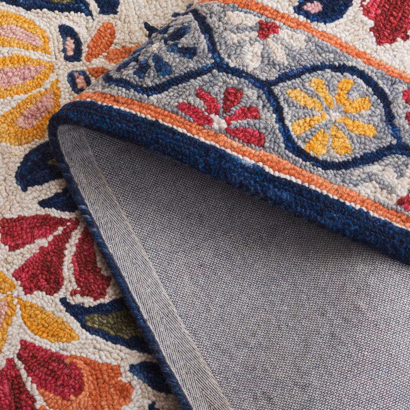 Tapis floral en laine touffeté à la main rouge / ivoire Onasis, Rectangle 5 pi x 8 pi