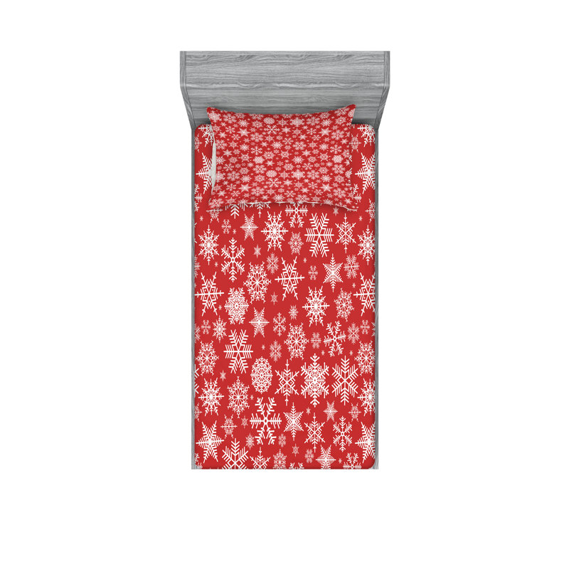 Drap-housse et coussin décoratif Ambesonne Holiday, blanc et vermillon, Ensemble de draps-housses pour lit simple + 2 taie