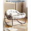 Chaise berçante d'extérieur, chaise longue surdimensionnée en osier avec coussin et structure en métal-2103853550