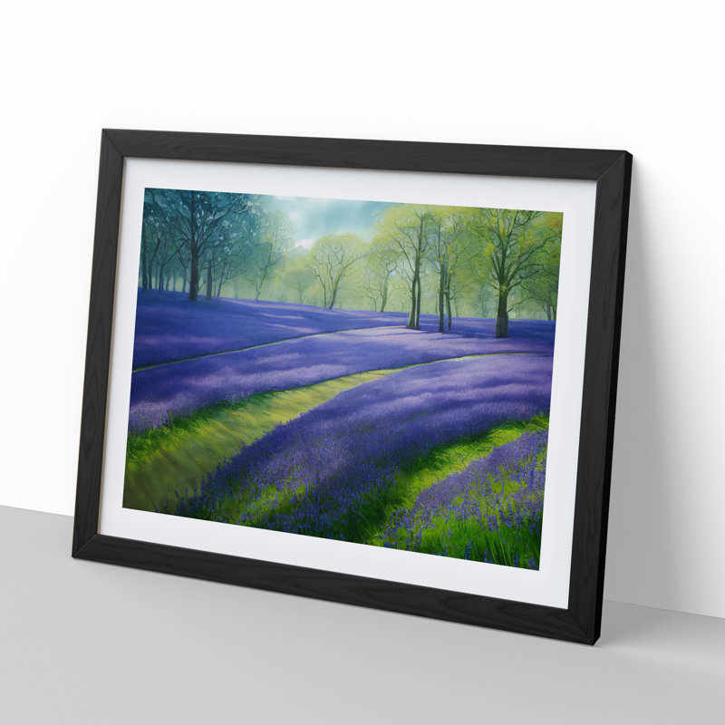Watercolour Bluebell Field - Single Picture Frame Print, Black Framed, 34cm H x 46cm W x 2cm D