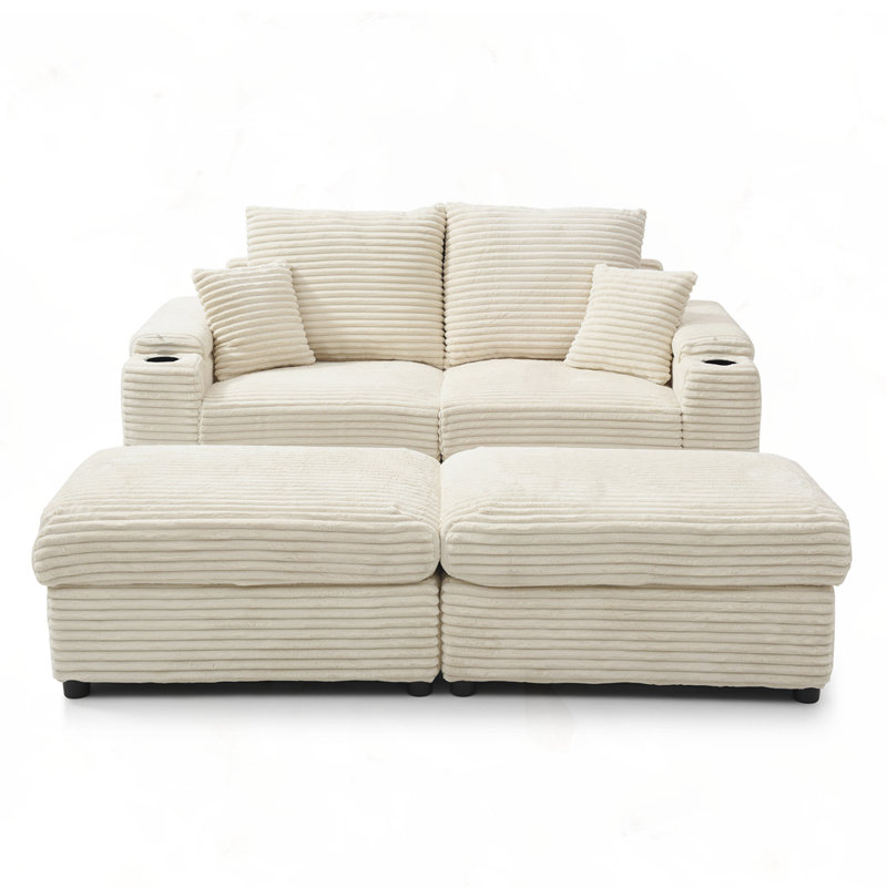 Loveseat with Ottomans, Cream