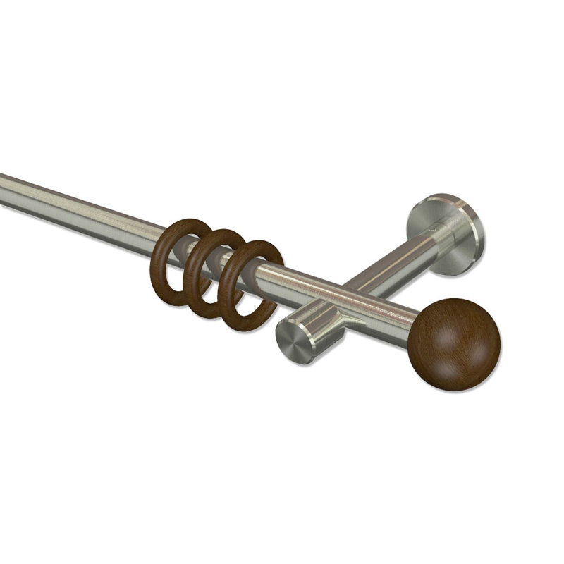Herschel Curtain Pole Set, 5cm H x 420cm W x 11cm D, Stainless Steel/Walnut Lacquered