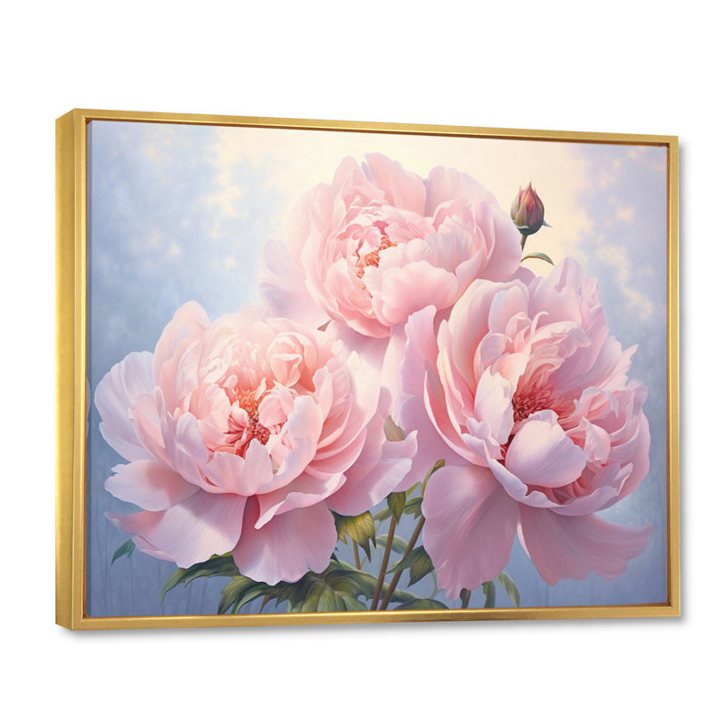 Pink Peony Perfection II On Canvas Print, 30" H x 40" W x 1.5" D, Gold Floater Framed