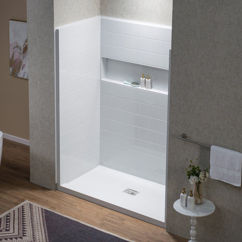 WOODBRIDGE 60"×32" Solid Surface Single Threshold Shower Pan Base in White, Drain Cover Included, Slip-Resistant