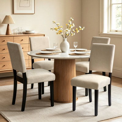 Ensemble de 4 chaises de salle à manger modernes en bois rembourrées et revêtues de chenille beige moderne