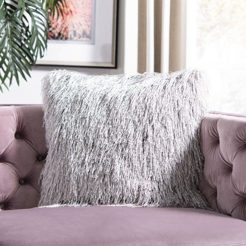 Silver Shag Polypropylene Square Throw Pillow Set