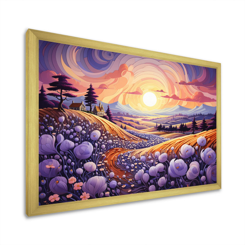 «Countryside The Violet Field III», reproduction sur toile, H 12 po x l 20 po x P 1 po, Encadrement doré
