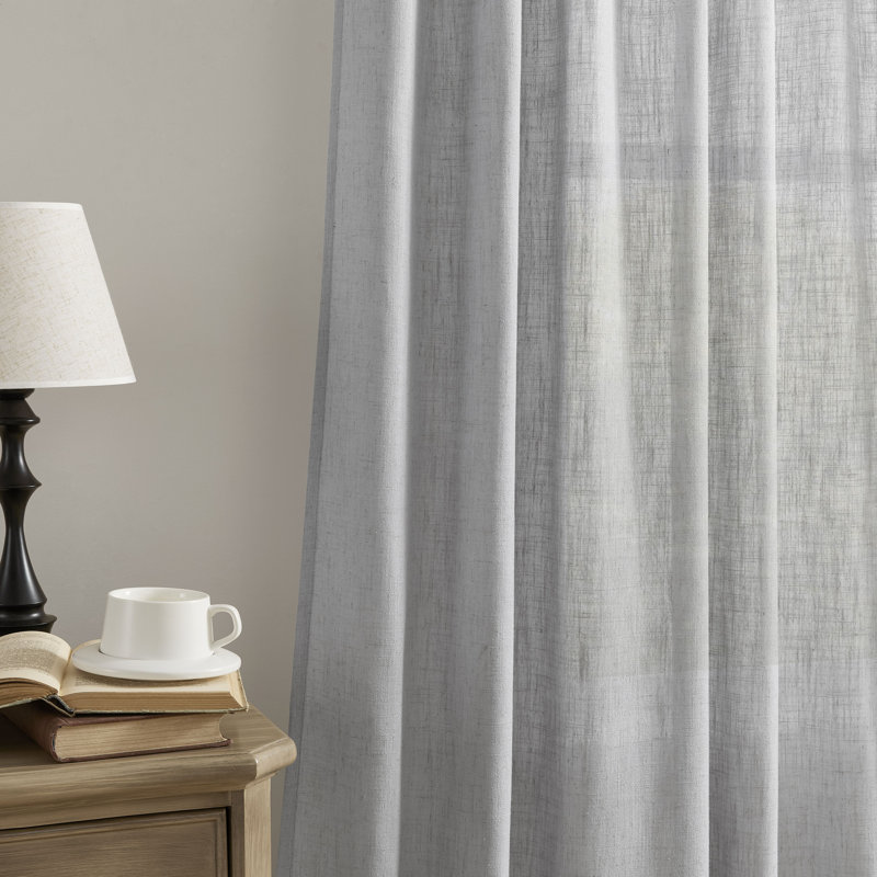 Paire de rideaux semi-transparents en mélange de lin Draycott, Blanc grisâtre, L 42 po x L 63 po