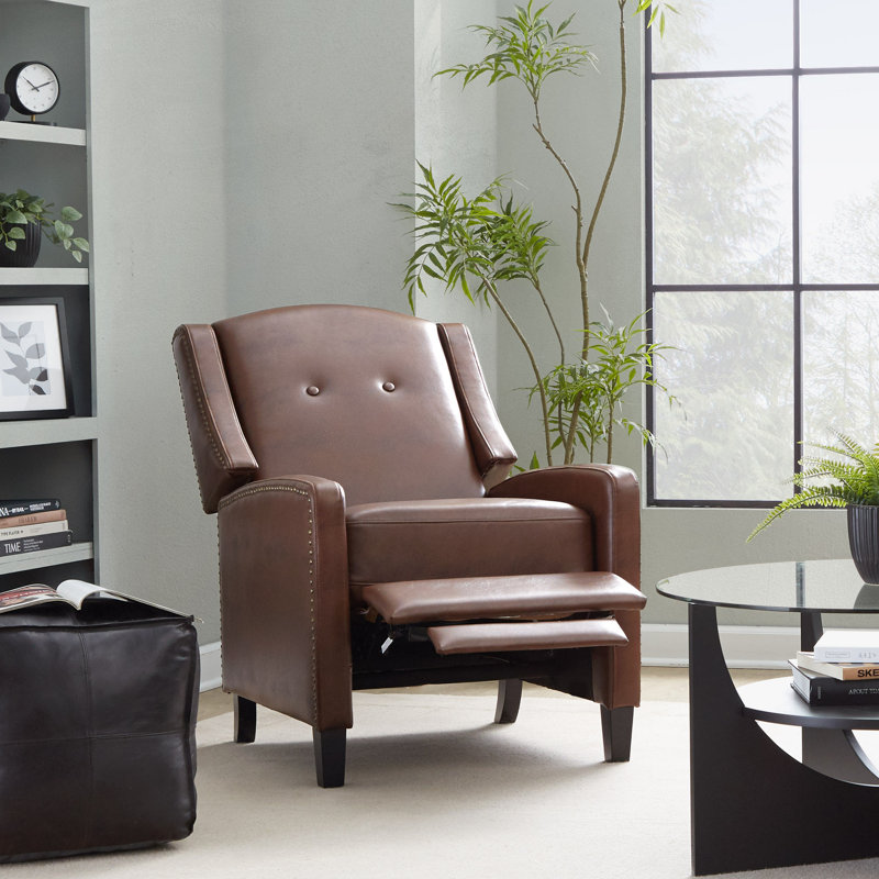 Fauteuil inclinable Stanley en bois noir et similicuir brun Stanley