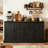 47" Buffet Cabinet With Storage,Large Sideboard Buffet With Drawers And Adjustable Shelves, Rustic Coffee Bar Cabinet For Kitchen, Black-1352790892
