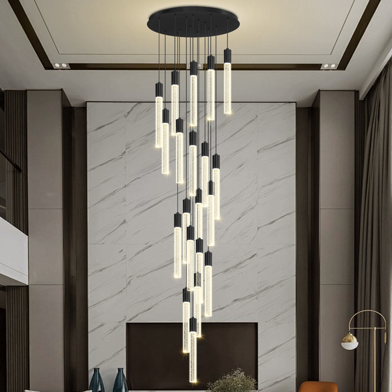 Grand lustre en cristal noir à 20 lumières, suspension DEL moderne à intensité variable