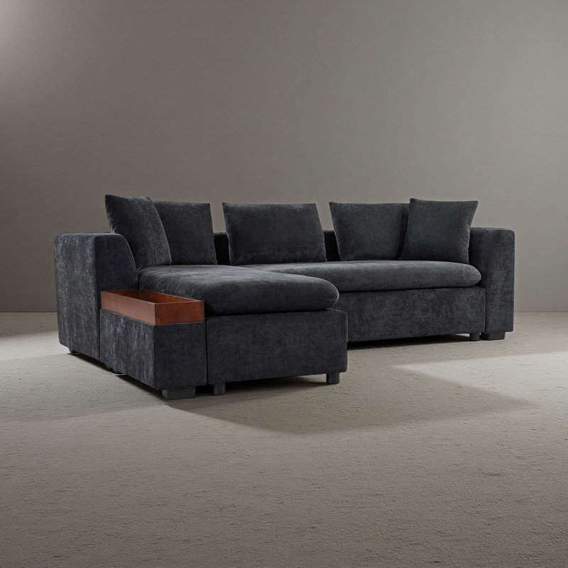 Canapé modulaire en L de 93,7 po avec compartiment de rangement - Canapé modulaire rembourré en chenille pour le salon, avec coussins décoratifs