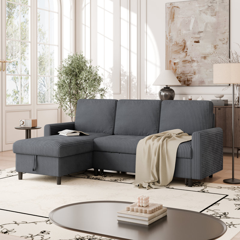 77.2" Upholstered Sleeper Sofa Bed, Dark Gray Corduroy