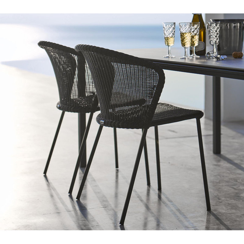 Lean Stacking Patio Dining Side Chair with Cushion, Black