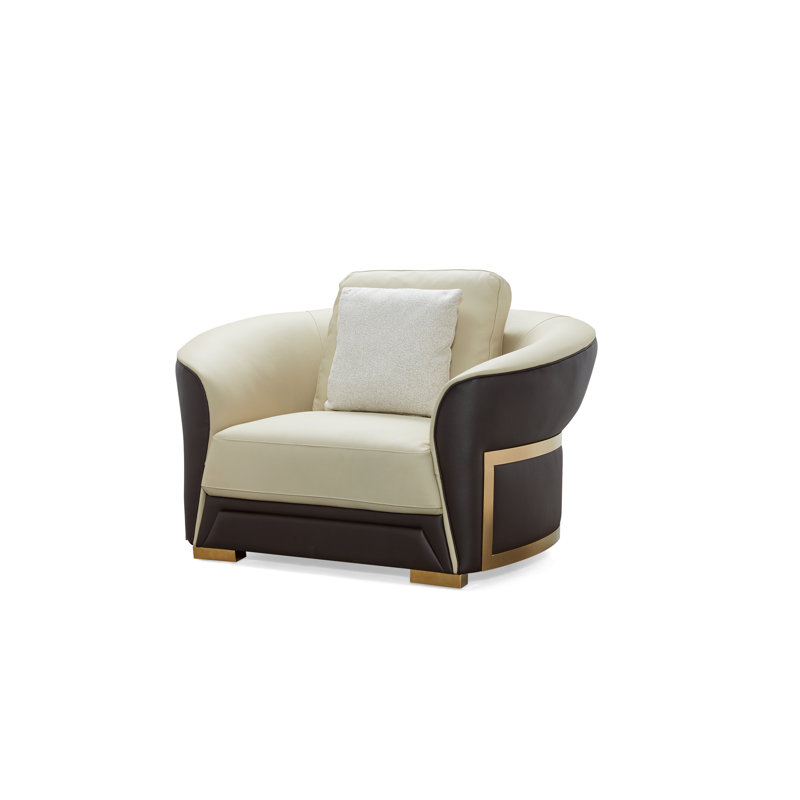 3 Piece Genuine Leather Living Room Set, Beige/Chocolate Genuine Leather