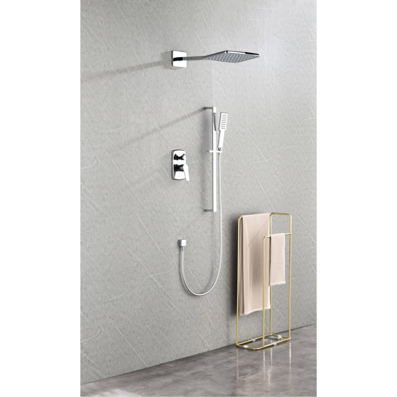 Brass Shower System In - Head, Hand Shower, Slide Bar, Arm, Hose, Valve Trim Installation Kit Style And Lever Handles