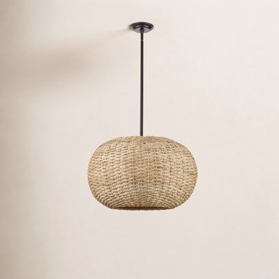 Bemo 3 Light Pendant Light in Oiled Bronze with Natural Rattan Shade