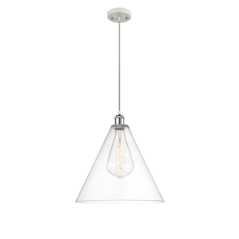 Luminaire suspendu conique à 1 lumière Halyn, H 18,75 po x l 16 po x P 16 po, Blanc, Blanc / chrome poli
