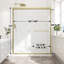 60 po X P 72 po Porte de douche coulissante double H, cadre doré brossé, 1/4 po Verre trempé avec membrane antidéflagrante-125772080
