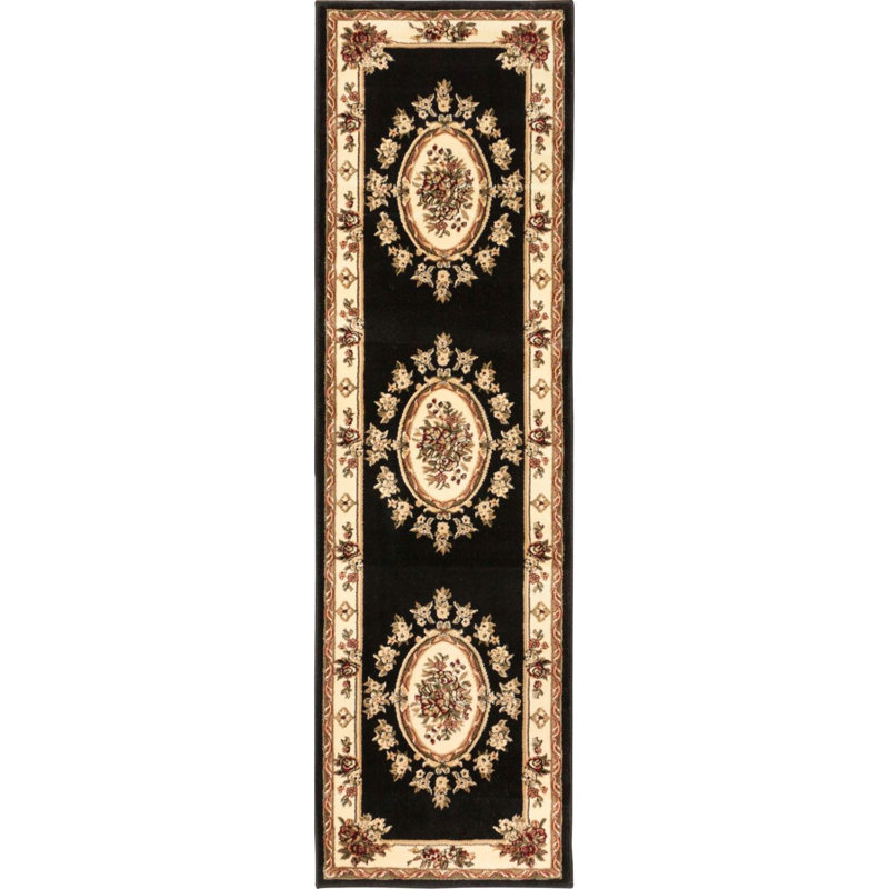 Timeless Traditional Tufted Black/Beige Rug, Runner 67 x 220cm