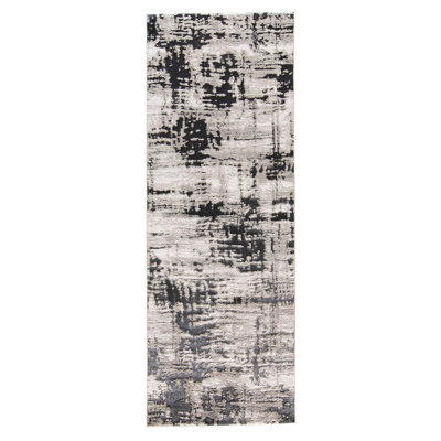 8' Black White And Gray Runner Rug