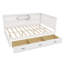 L-Shaped Wooden Bed Frame with Bookcase, Storage Drawers, LED Downlight, and USB Charging Station