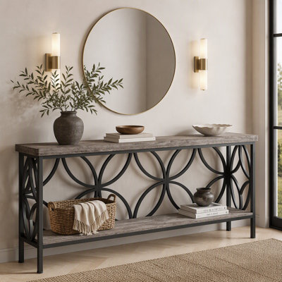 2-Tier Console Table, 70.9" Industrial Sofa Table Behind Couch
