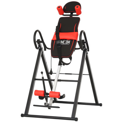 HOMCOM Gravity Inversion Table w/ Safety Belt Adjustable Hand Stand Red