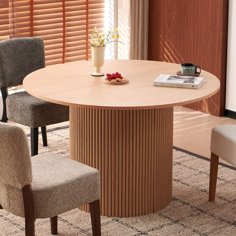 Orchid 47 Inch Oak Color Wood Round Pedestal Dining Table, Oak