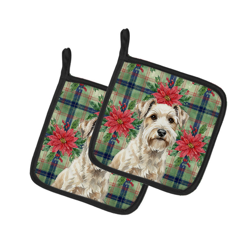 Paire de poignées Sealyham Terrier Christmas Poinsettas