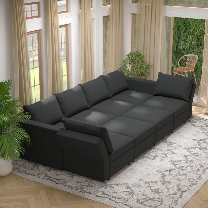 Canapé modulaire rembourré 8 pièces avec rangement BOX MODULE STO SOFA, Mélange de coton gris