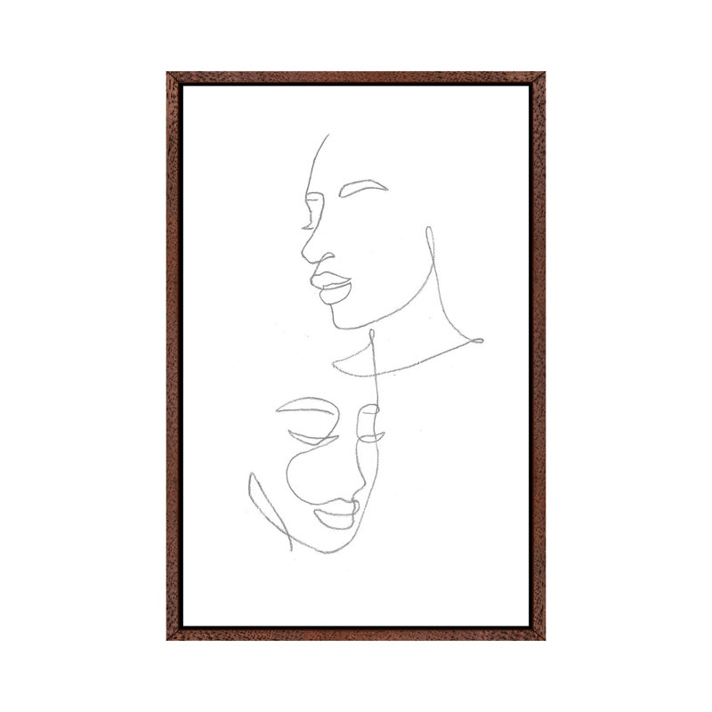Line Art Female Faces 1 Piece Wall Art on Canvas, 101.6cm H x 66.04cm W x 3.81cm D, Classic Brown Wood Framed