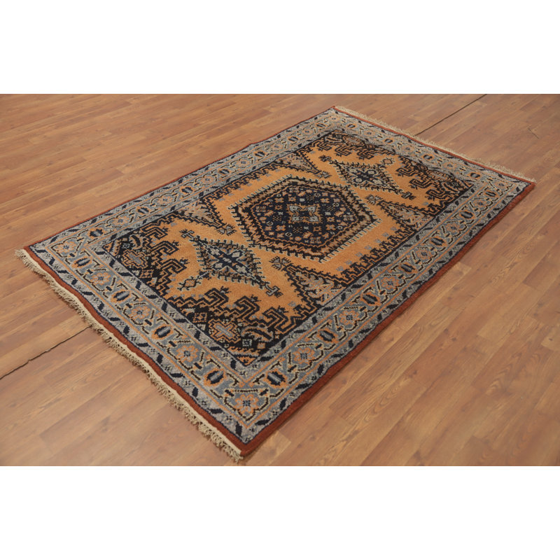 Geometric Wool Indian Rug 4x6