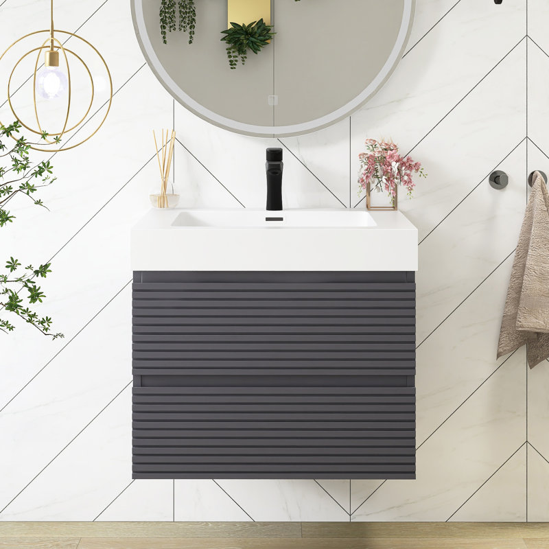 Meuble-lavabo mural 24 po avec lavabo rectangulaire intégré sans robinet