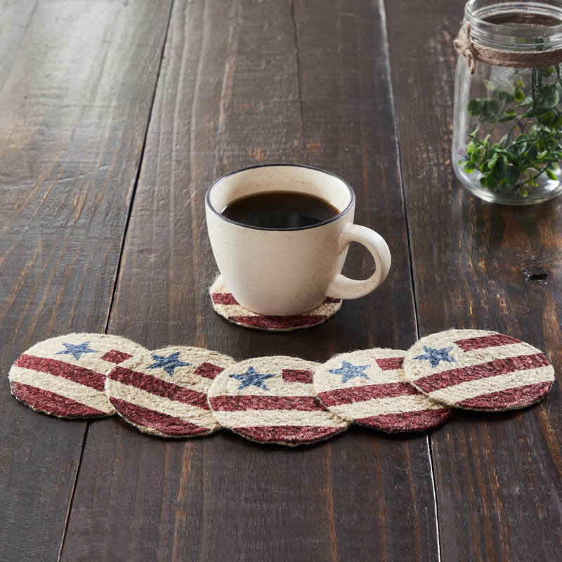 Patriotic Americana Jute Round Coaster Set with Flag Design