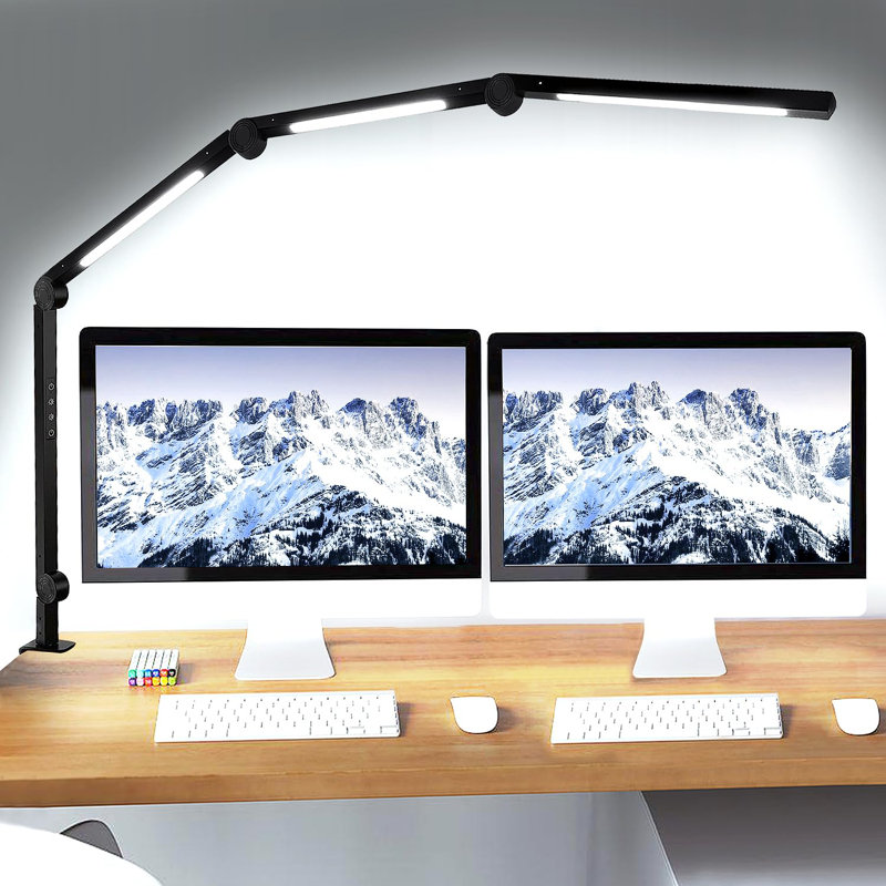 LED Desk Lamp With Clamp Flexible 4 Sections Swing Arm Three Light Sources Desk Light, 4 Colour Modes & 5 Brightness, Eye Caring Led Table Light With Memory Function For Table Lamps For Office