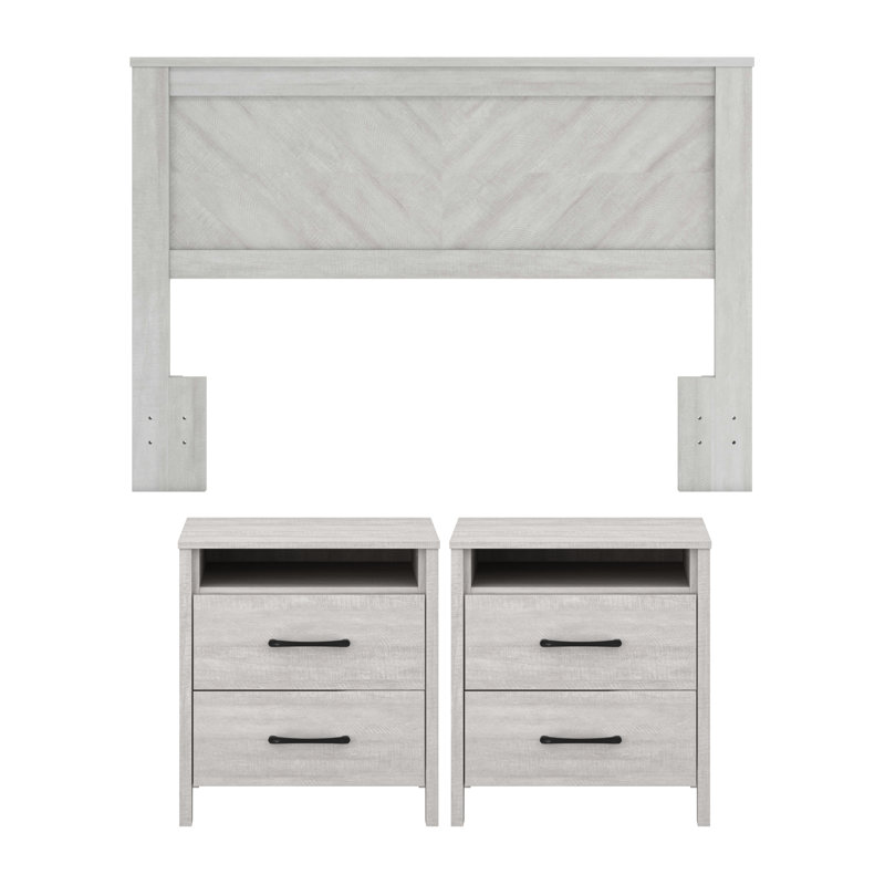 Advaith Modern 3 Piece Bedroom Set, Dusty Gray Oak