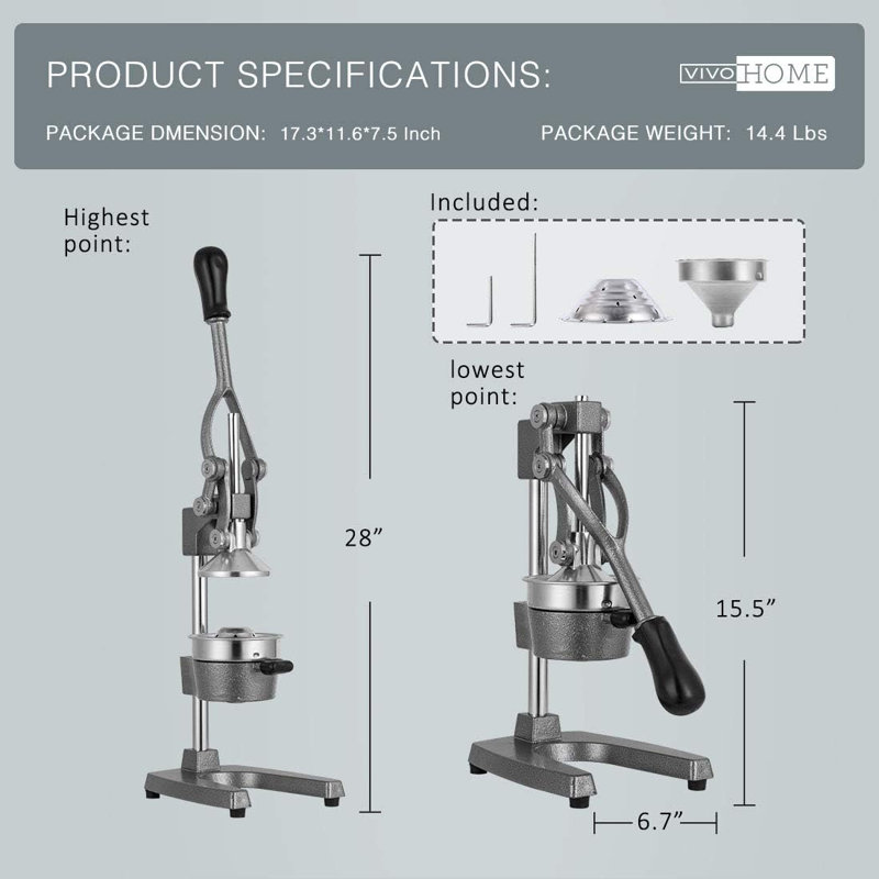 Presse-agrumes manuel en acier inoxydable Specstar, Gris
