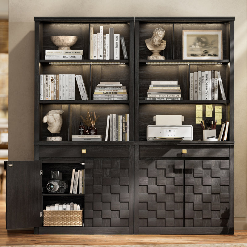 72.2" Tall Bookshelf & Bookcase with LED Lights, 6-Tier Bookshelf with Drawer and Open Shelves, Modern Display Storage Cabinet with Doors for Home Office, Living Room, Bedroom