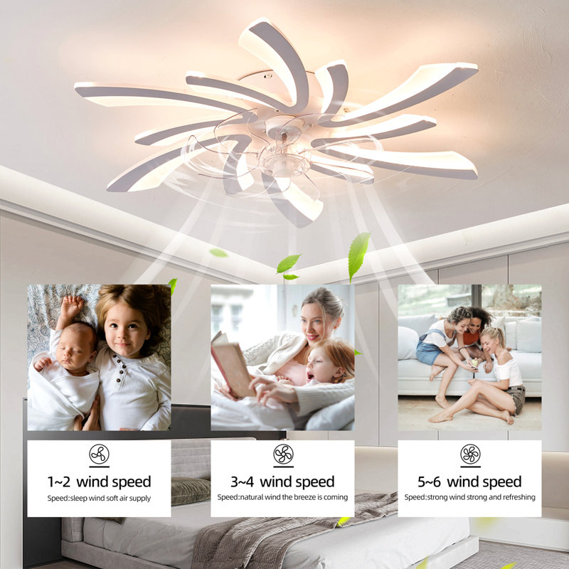 30.7In Ceiling Fan With Lights, Remote Control 3 Color Temperatures,6 Gear Wind Speed Fan Light, White, Brown