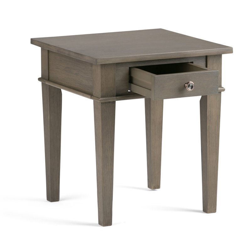 Carlton Solid Wood Transitional Square End Table with Storage Drawer, Farmhouse Grey